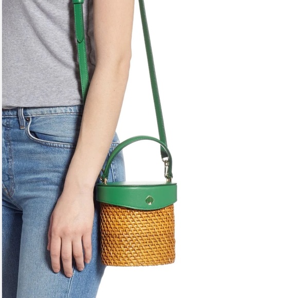 kate spade Bags Kate Spade Blue Mini Rose Ratan Rumi Wicker Bucket